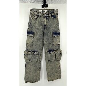 VIP Jeans Women Acid Wash Cargo Denim Pants High Rise Straight Leg Size 5/27